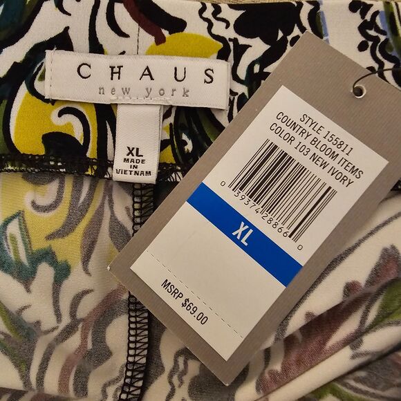 CHAUS New York Blouse Women’s XL Ivory Floral Top Style NWT - Picture 2 of 6